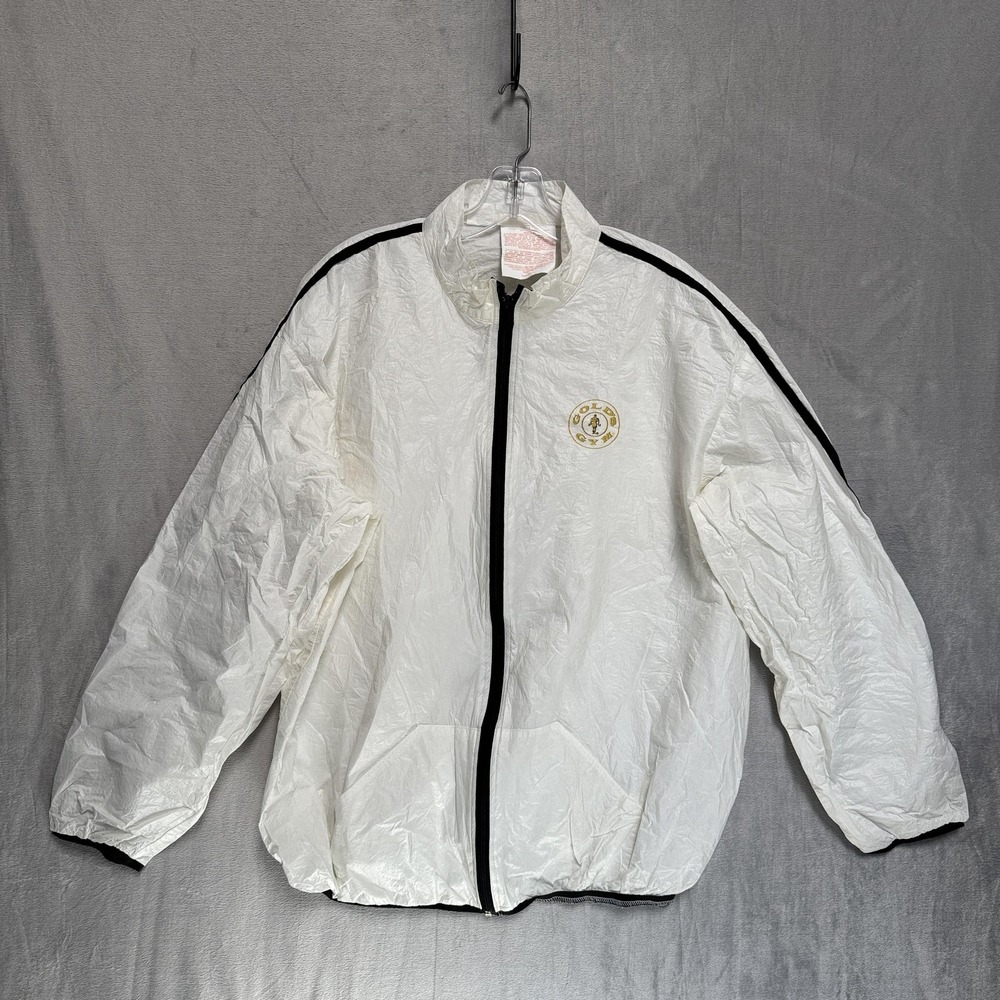 Gold's Gym Sauna Jacket Mens XL XXL White Zip‎ Windbreaker Coat Training